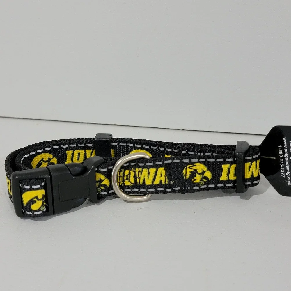 Iowa Hawkeyes Dog Collar Reflective Black Gold Small 10-14in Pup-Rally NCAA